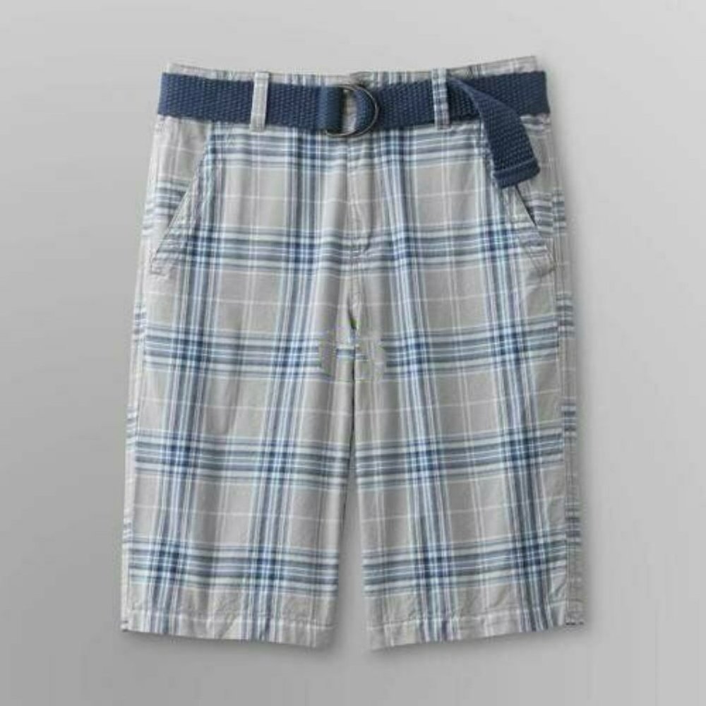Route 66 Shorts 10 Boys Adjustable Waist Blue Plaid Belted Summer 4 Pocket